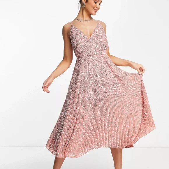 ASOS Dresses Nwt Asos Glitter Pink Midi Dress Poshmark